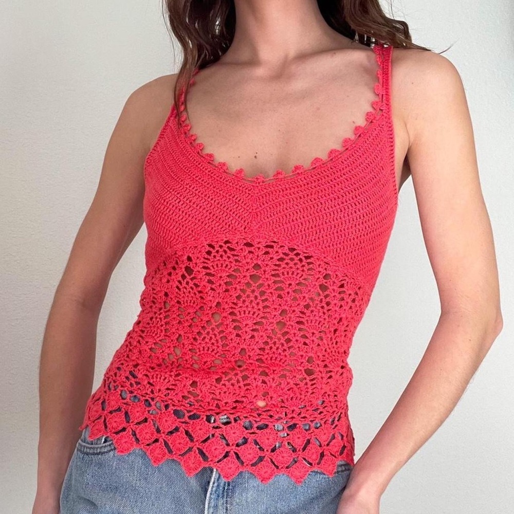 Large EXPRESS Hot Pink Handknit Crochet Sleeveless Tank